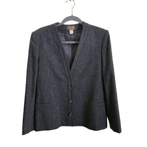 Saville Vintage Gray Collarless Wool 3 Button Blazer Size 12